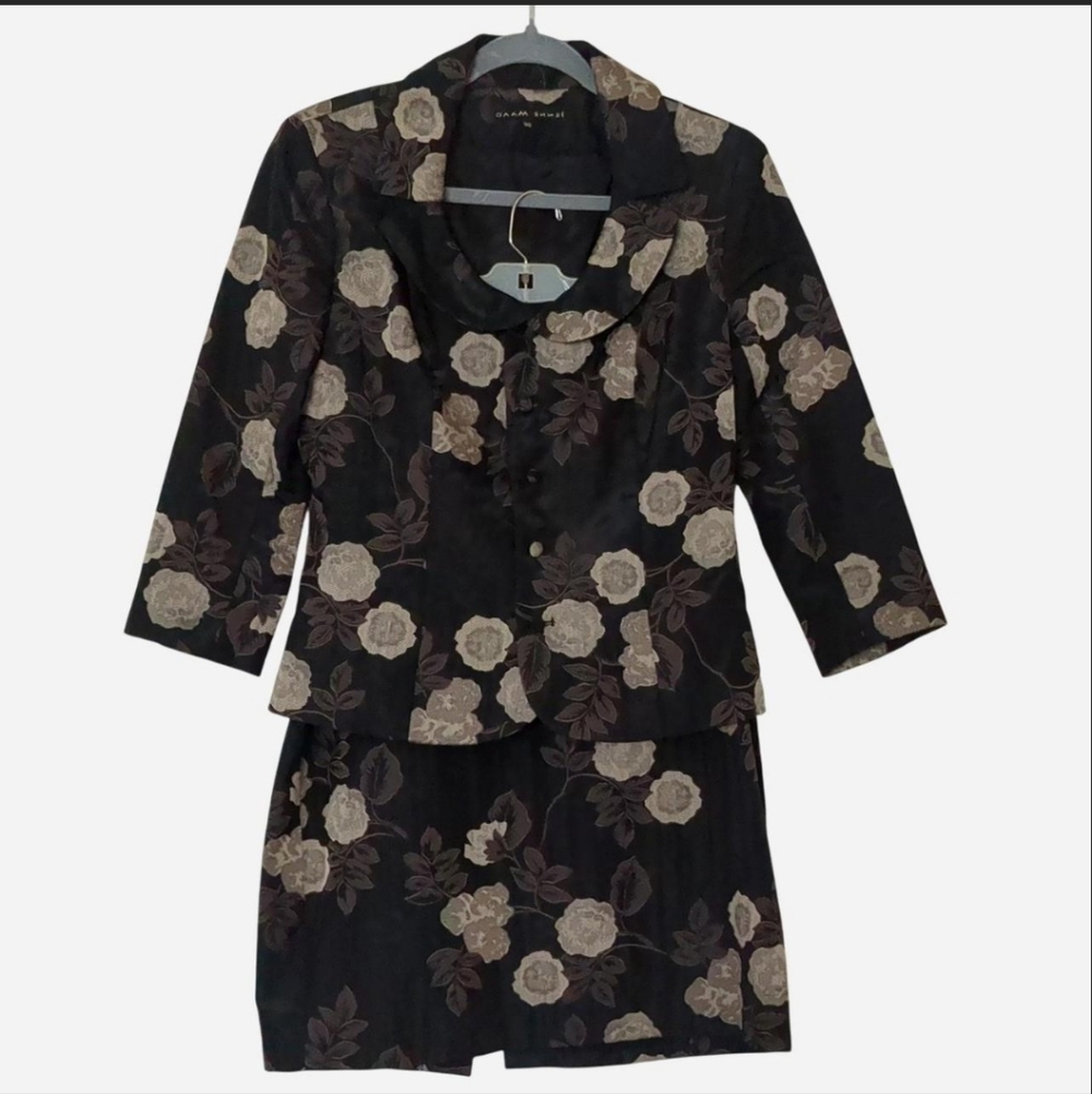 Jeanne Maac Floral Jacquard Skirt Suit Vintage Two-Piece Set Blazer 6/ Skirt 12